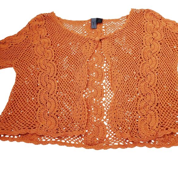 Vevekia Crochet Women's 14/16 Orange Jacket / Cover Fall Flare Design Stylish - Picture 2 of 9